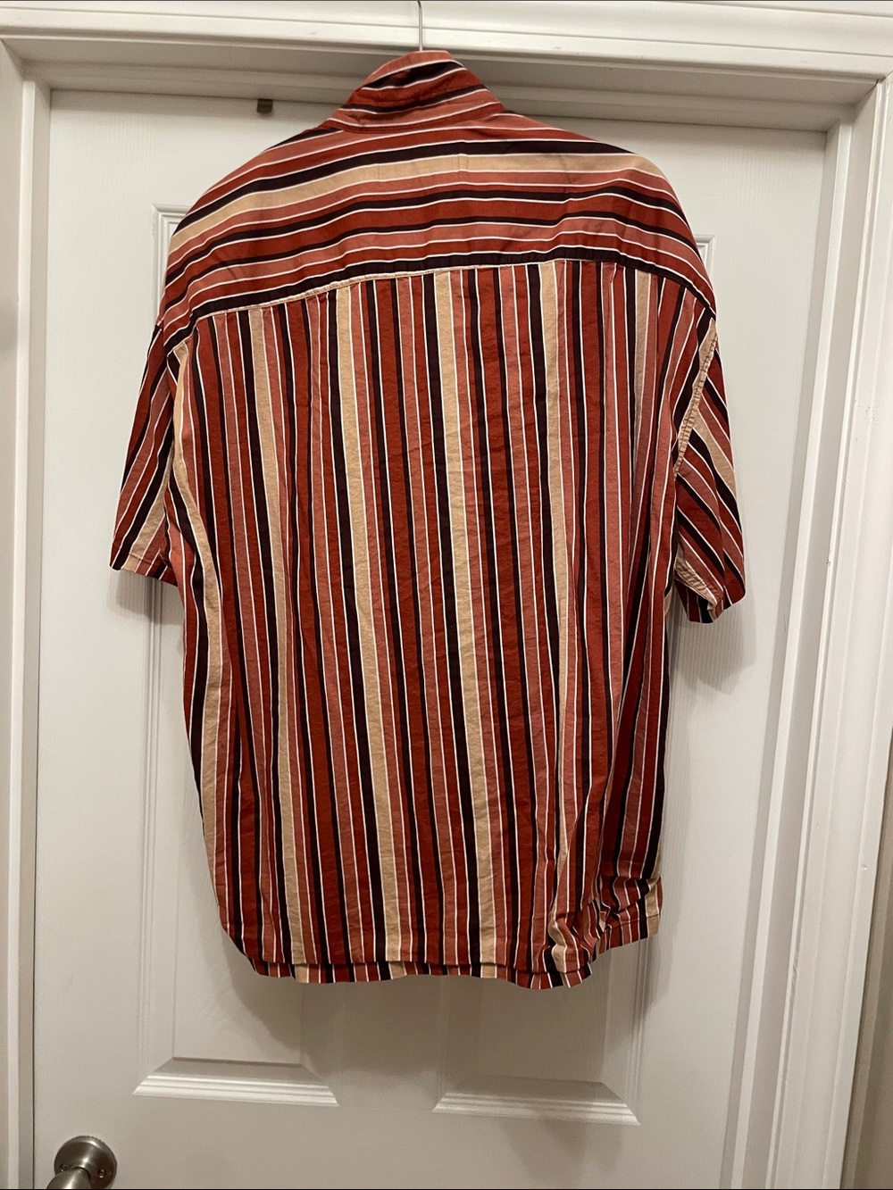 Abercrombie & Fitch Rust and Cream Striped Short-Sleeve Shirt - Picture 4 of 6